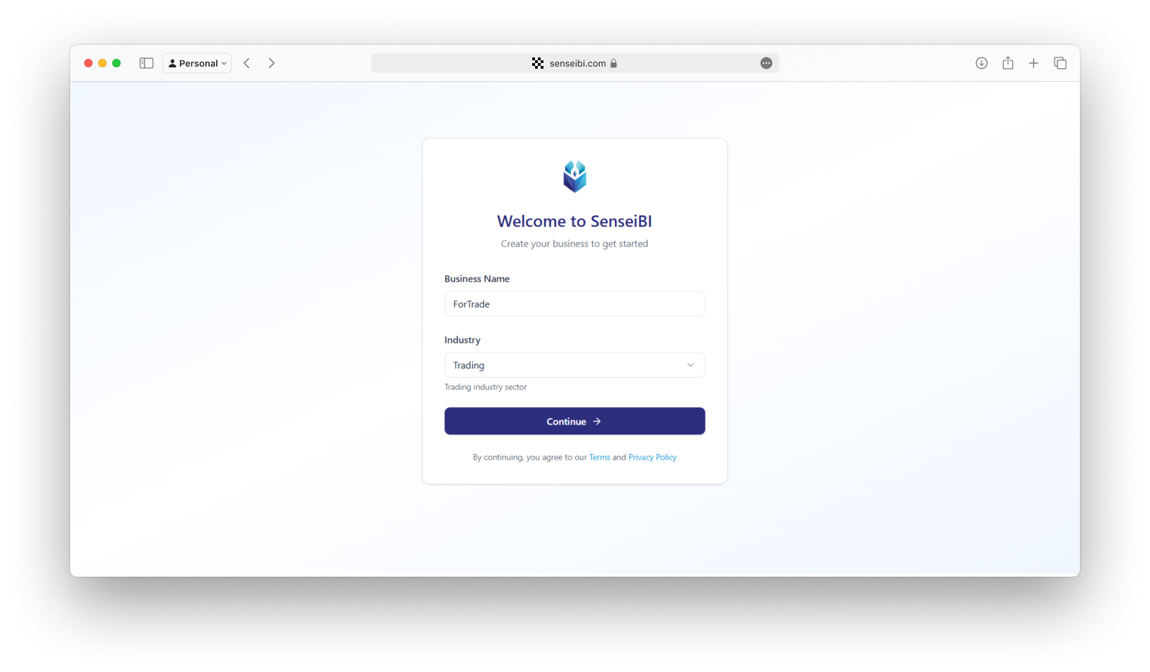 SenseiBI business creation flow
