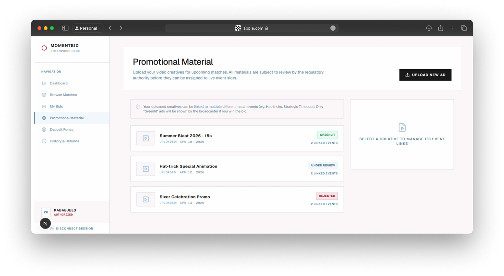 MomentBid promotional campaign screen